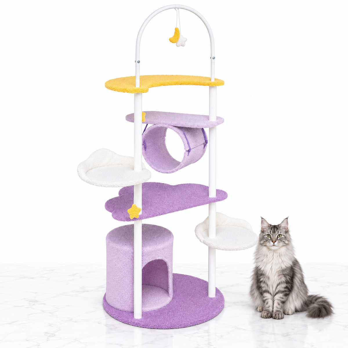 62-Inch Metal Frame Cat Tower, Purple — maine coon silver