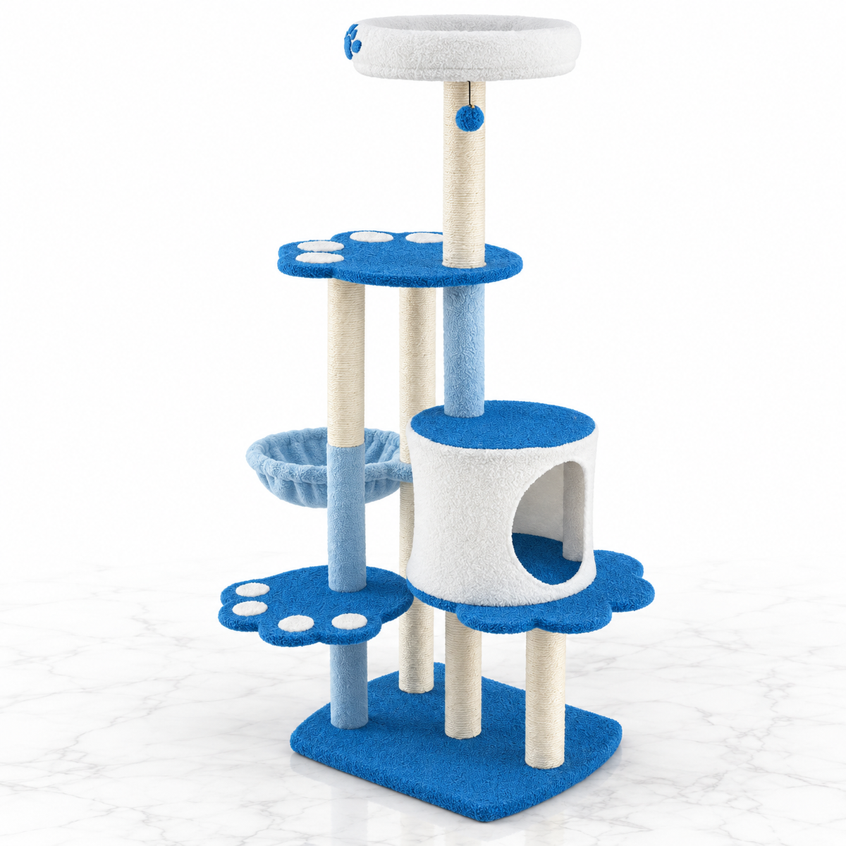 54-Inch Modern Paw Cat Tree, Blue — hero marble