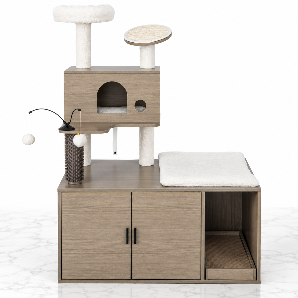 2-in-1 Modern Cat Tower and Litter Box Enclosure, Gray — hero marble