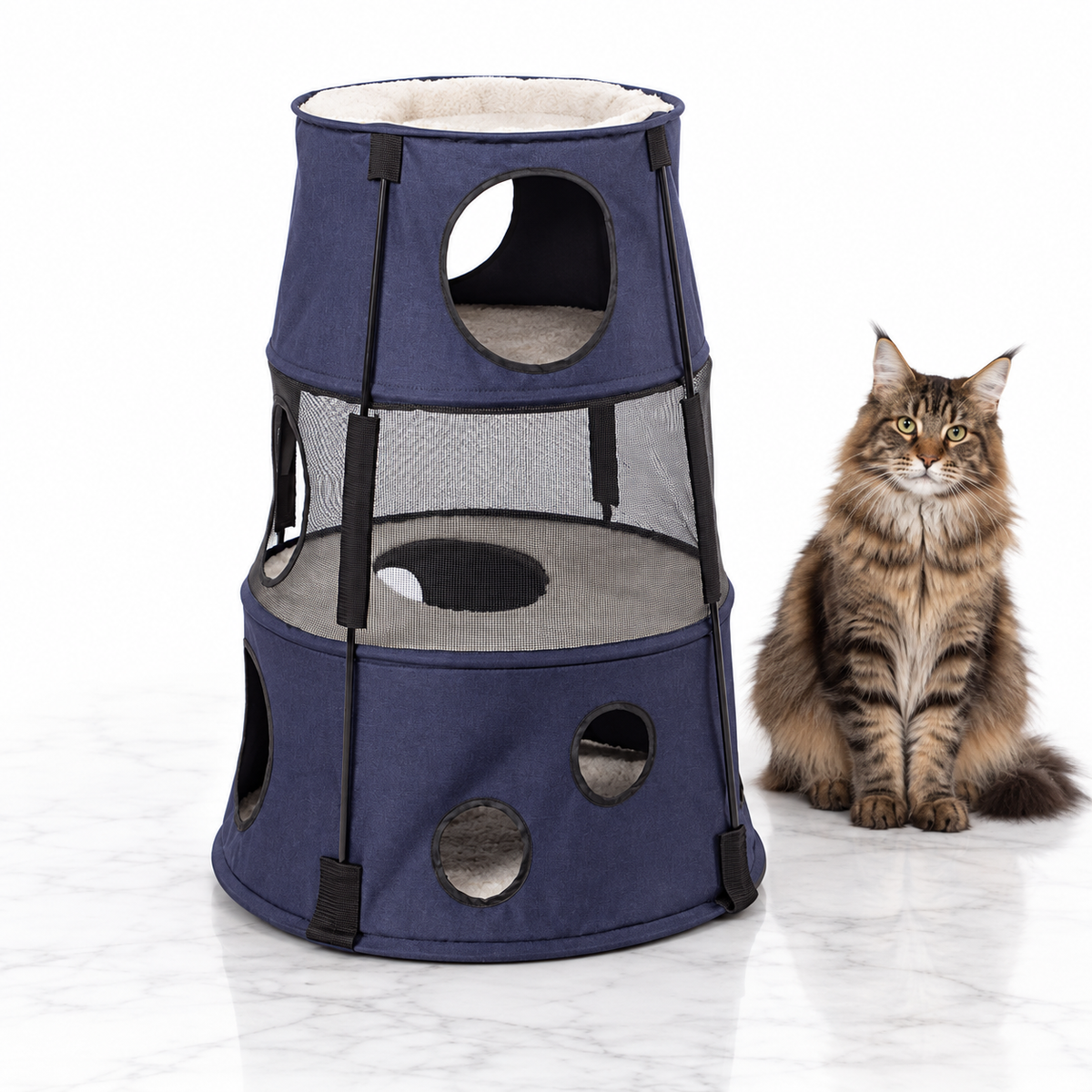 Kitty Tower, Three Story, Dark Denim — maine coon brown
