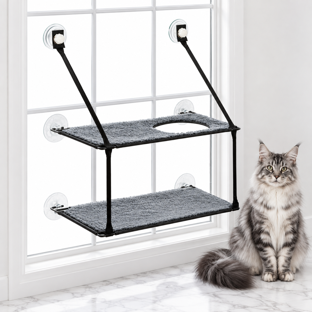 EZ Mount Window Kitty Sill Double Stack, Gray — maine coon silver