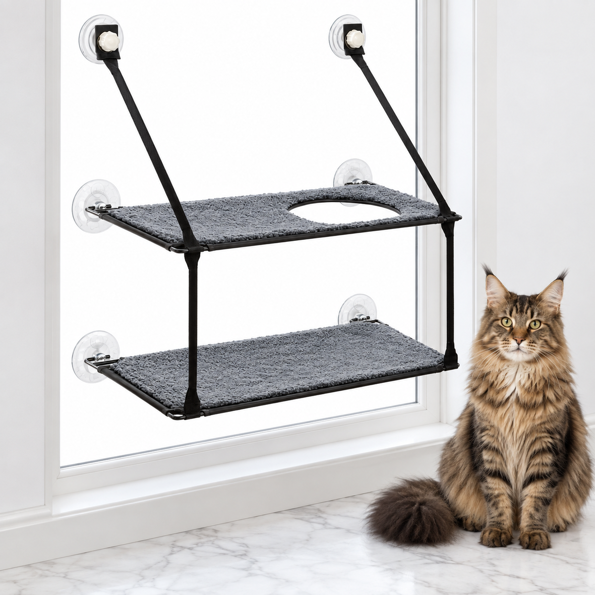 EZ Mount Window Kitty Sill Double Stack, Gray — maine coon brown