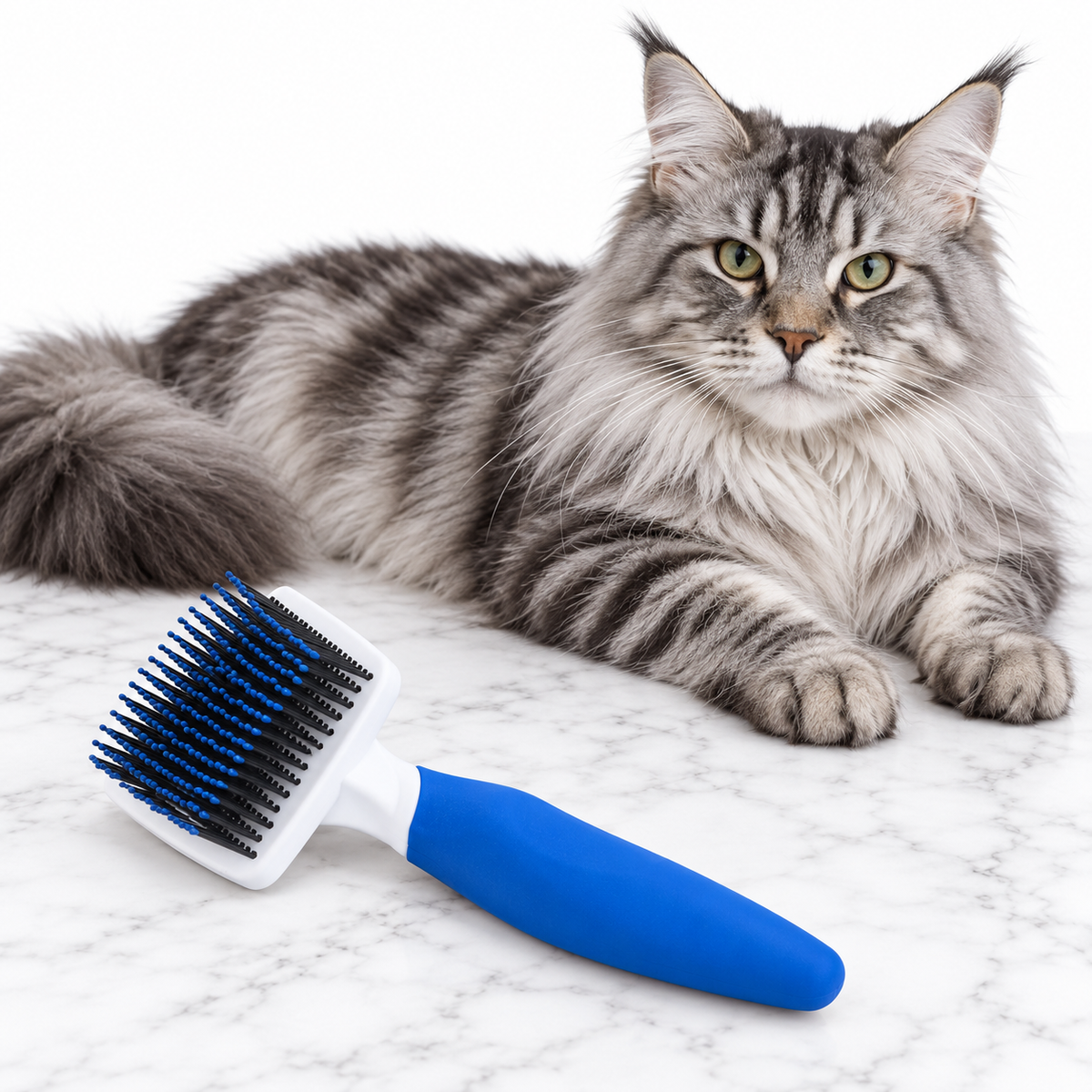 JW Gripsoft Cat Brush, Assorted Colours, Blue and White Sample — maine coon silver
