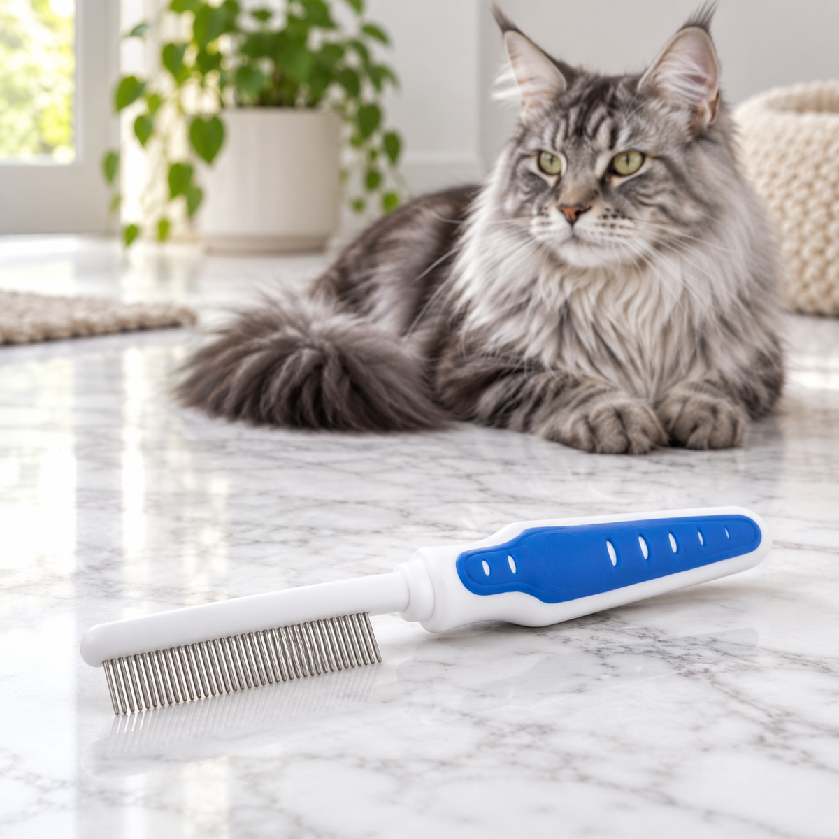 JW Gripsoft Cat Comb — maine coon silver