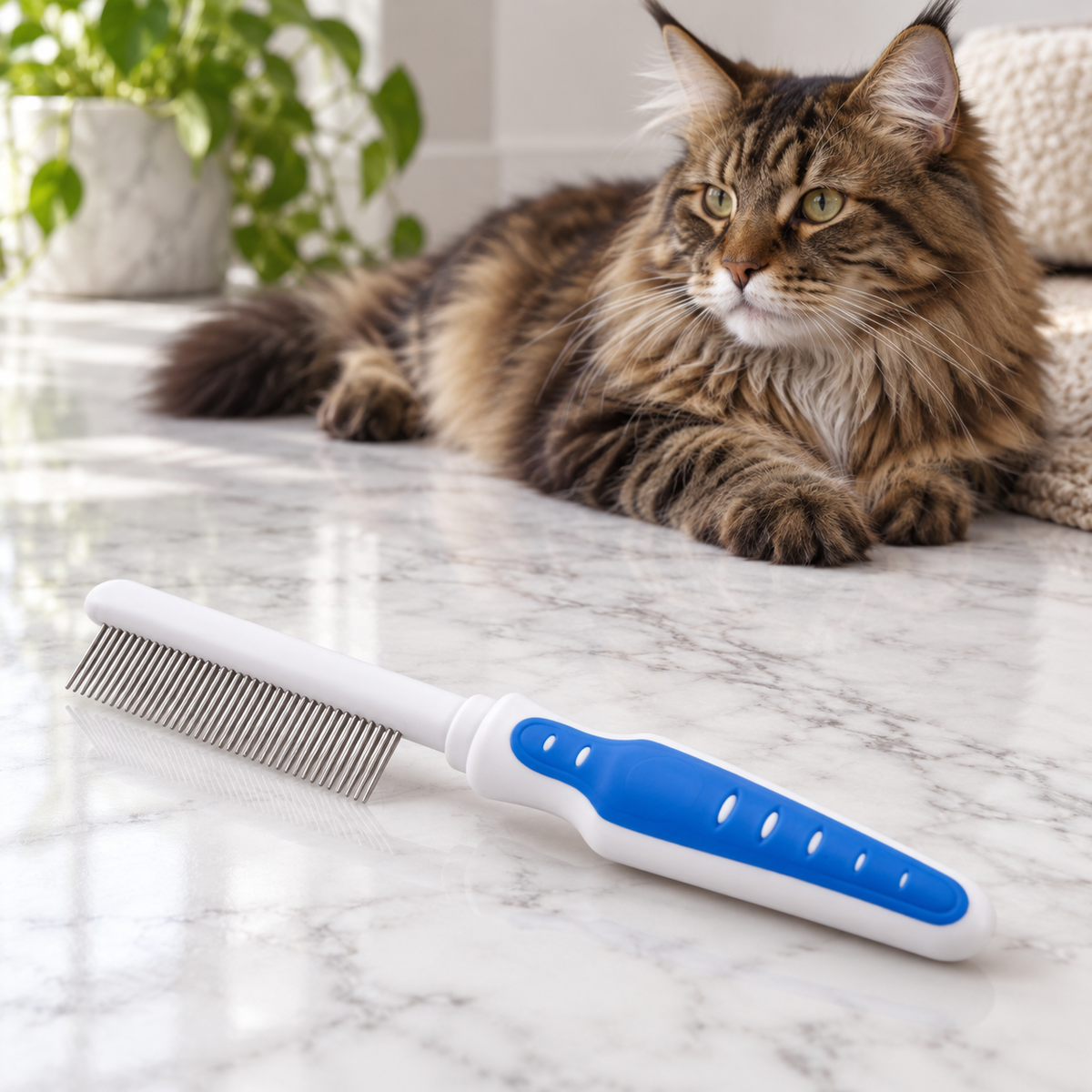JW Gripsoft Cat Comb — maine coon brown