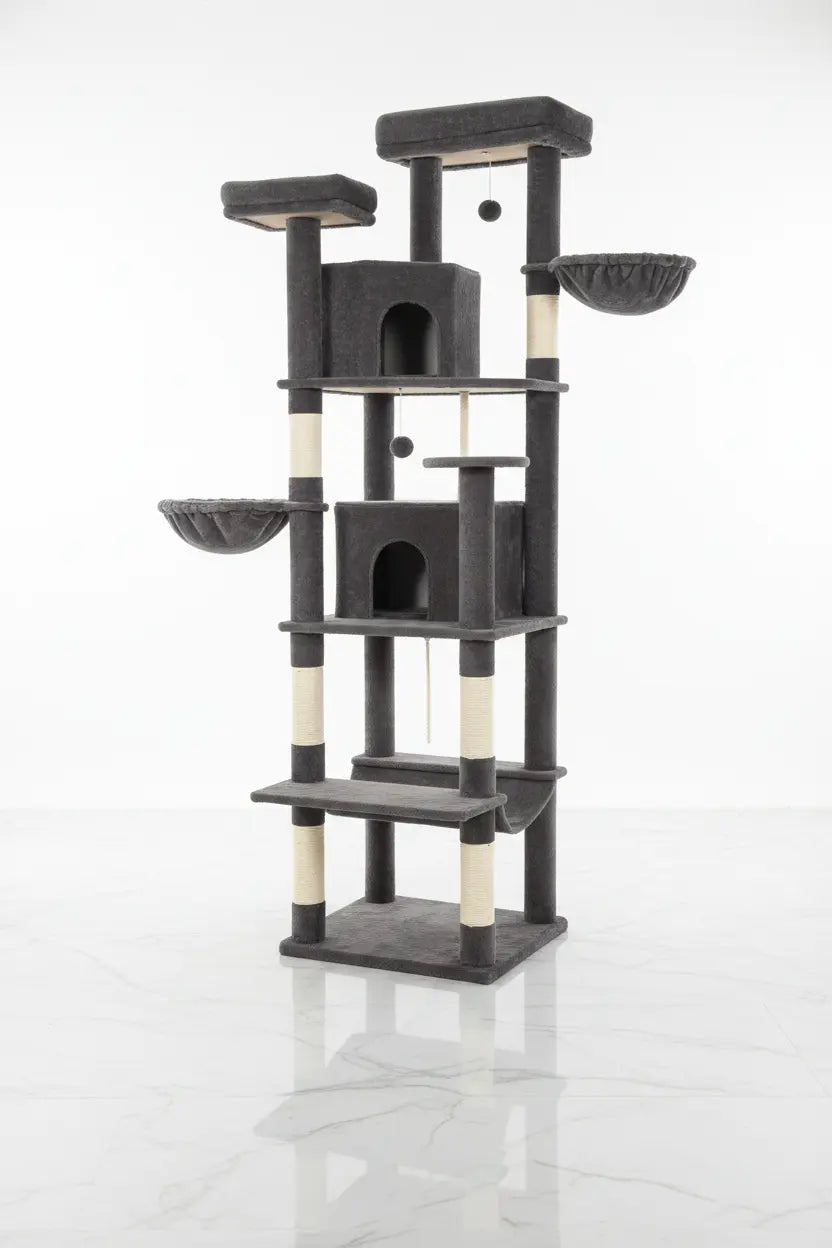 The Ultimate PawHouse cat tower illustrating a base and projecting resting areas.