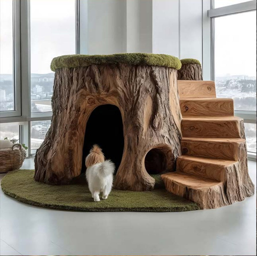 Woodland Den bespoke design example with platforms and an enclosed lower area.