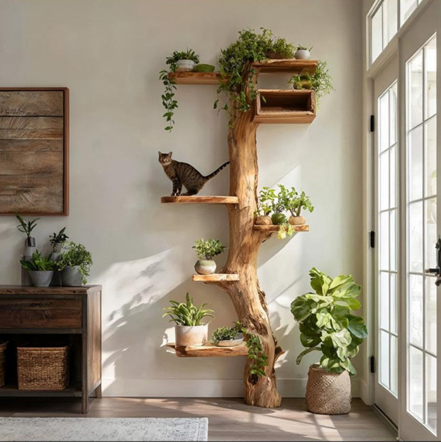 Wall Collection woodland design reference styled with plants around a tree-like climbing structure; plant suitability must be checked separately.