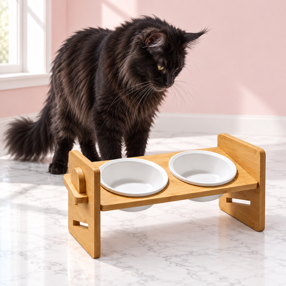 Elevated Bamboo Cat Bowl Set – The Kitty Buffet