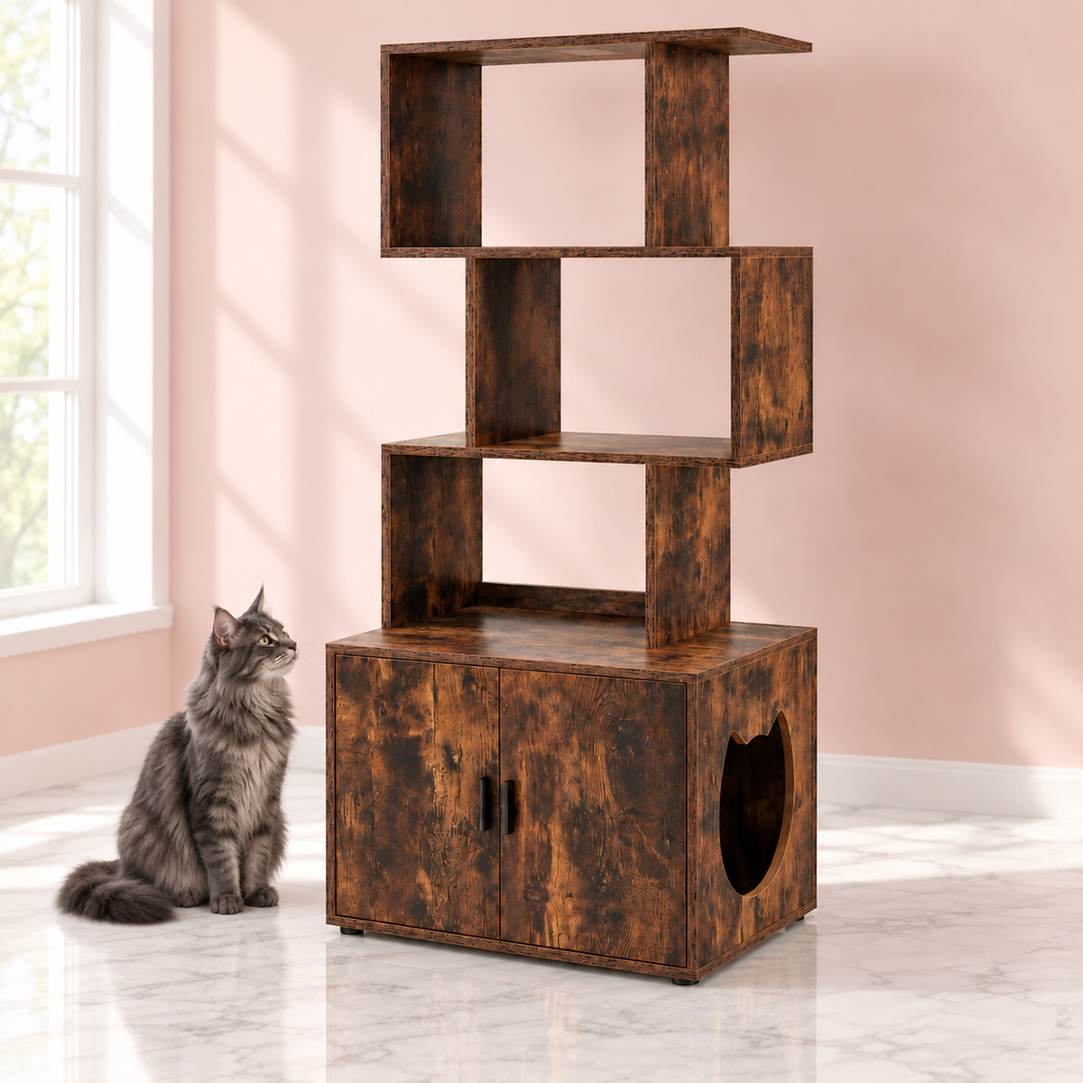 Can a large litter tray fit inside a cabinet?