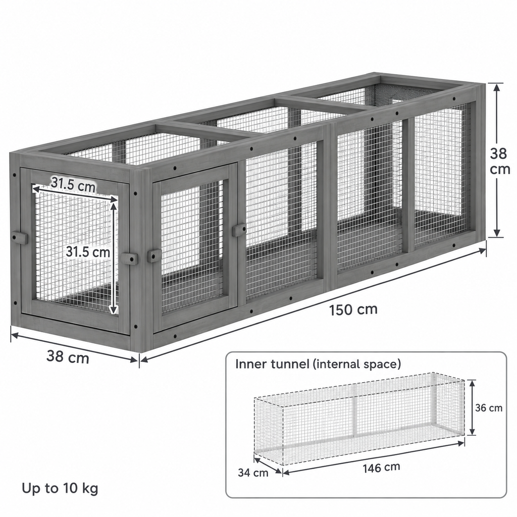 150cm wooden cat tunnel dimensions and 31.5cm entrances