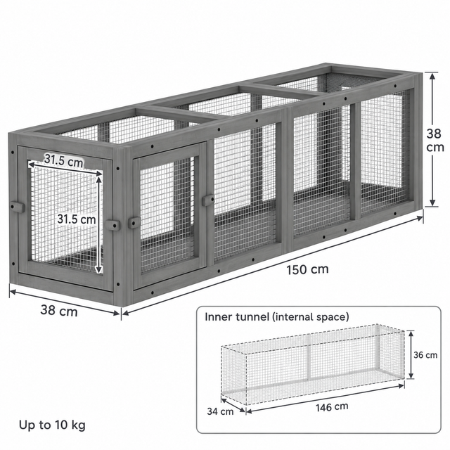 150cm wooden cat tunnel dimensions and 31.5cm entrances