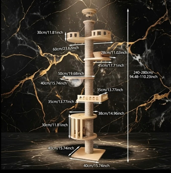 The Feline Sovereign Spire floor-to-ceiling adjustable cat tower with sisal platforms and condo