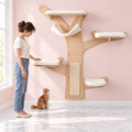 Wall-Mounted Cat Tree 71 Inches | Hammock – The Woodland Ascent with a ginger Maine Coon in a pale pink room