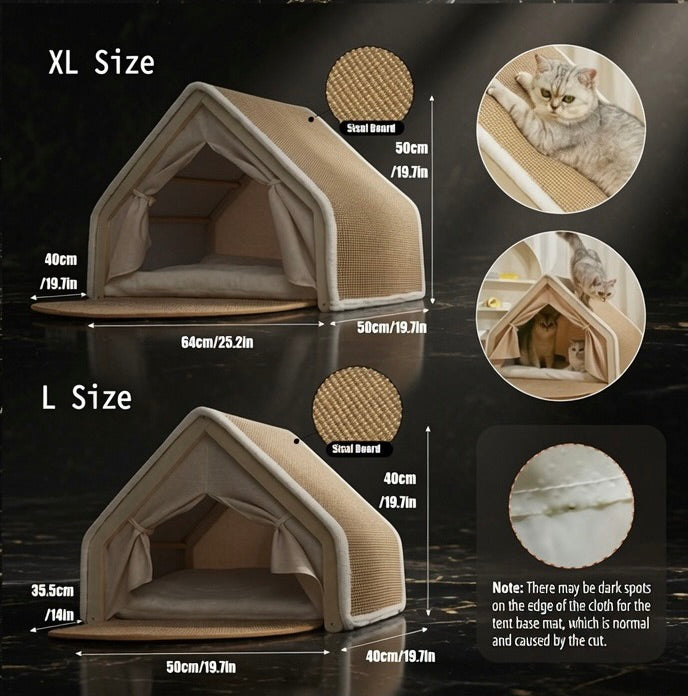 The Koda Pod cat tent house with sisal board interior and padded base