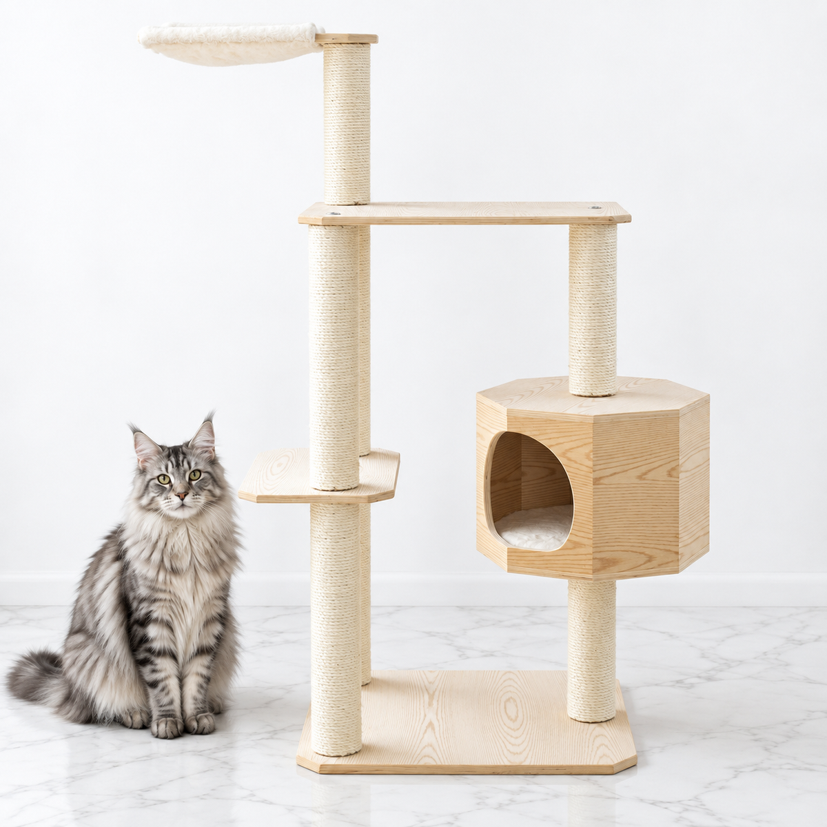 Armarkat Premium Wood Cat Tree S5402 — maine coon silver