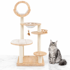 4-in-1 Wooden Cat Tower with Space Capsule, Natural — maine coon silver