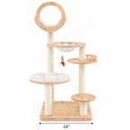4-in-1 Wooden Cat Tower with Space Capsule, Natural — dimensions inches
