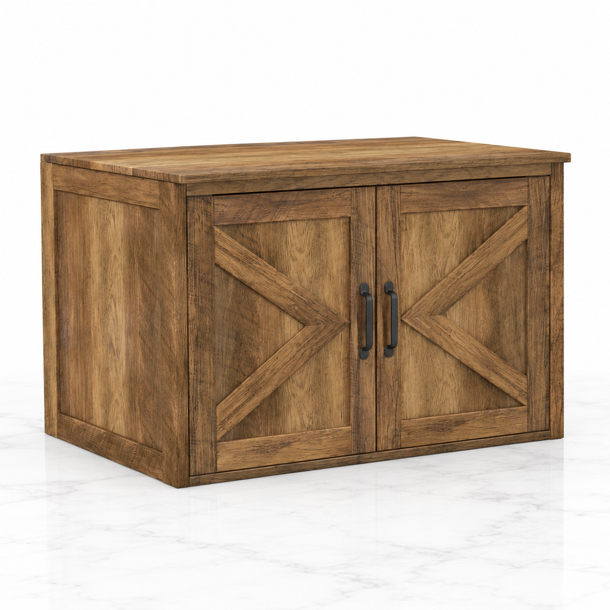 Flip Top Cat Litter Cabinet with Double Barn Doors, Oak — hero marble