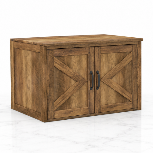 Flip Top Cat Litter Cabinet with Double Barn Doors, Oak — hero marble