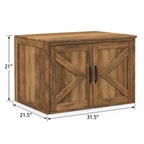 Flip Top Cat Litter Cabinet with Double Barn Doors, Oak — dimensions inches