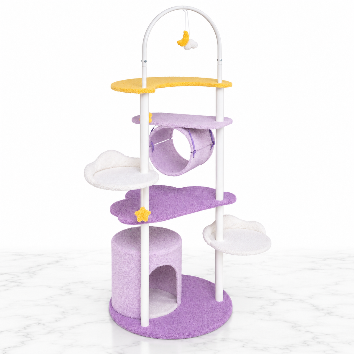 62-Inch Metal Frame Cat Tower, Purple — hero marble