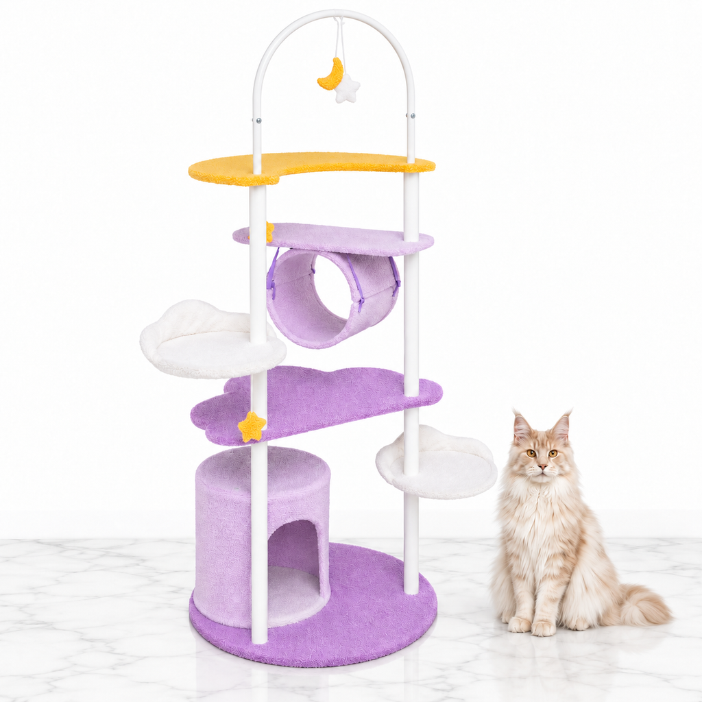 62-Inch Metal Frame Cat Tower, Purple — maine coon cream