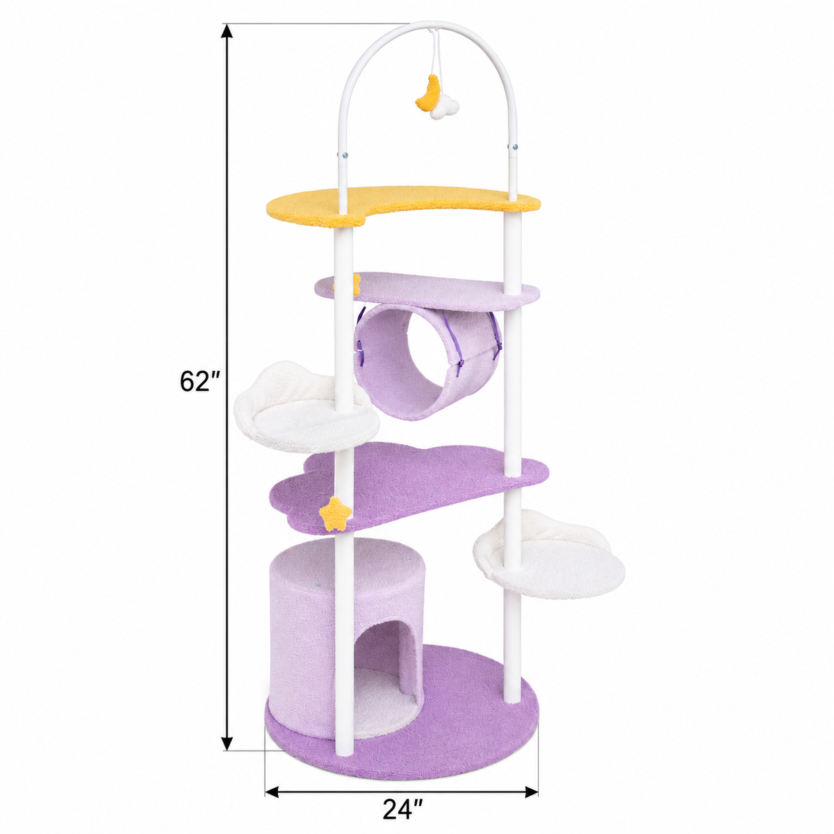 62-Inch Metal Frame Cat Tower, Purple — dimensions inches