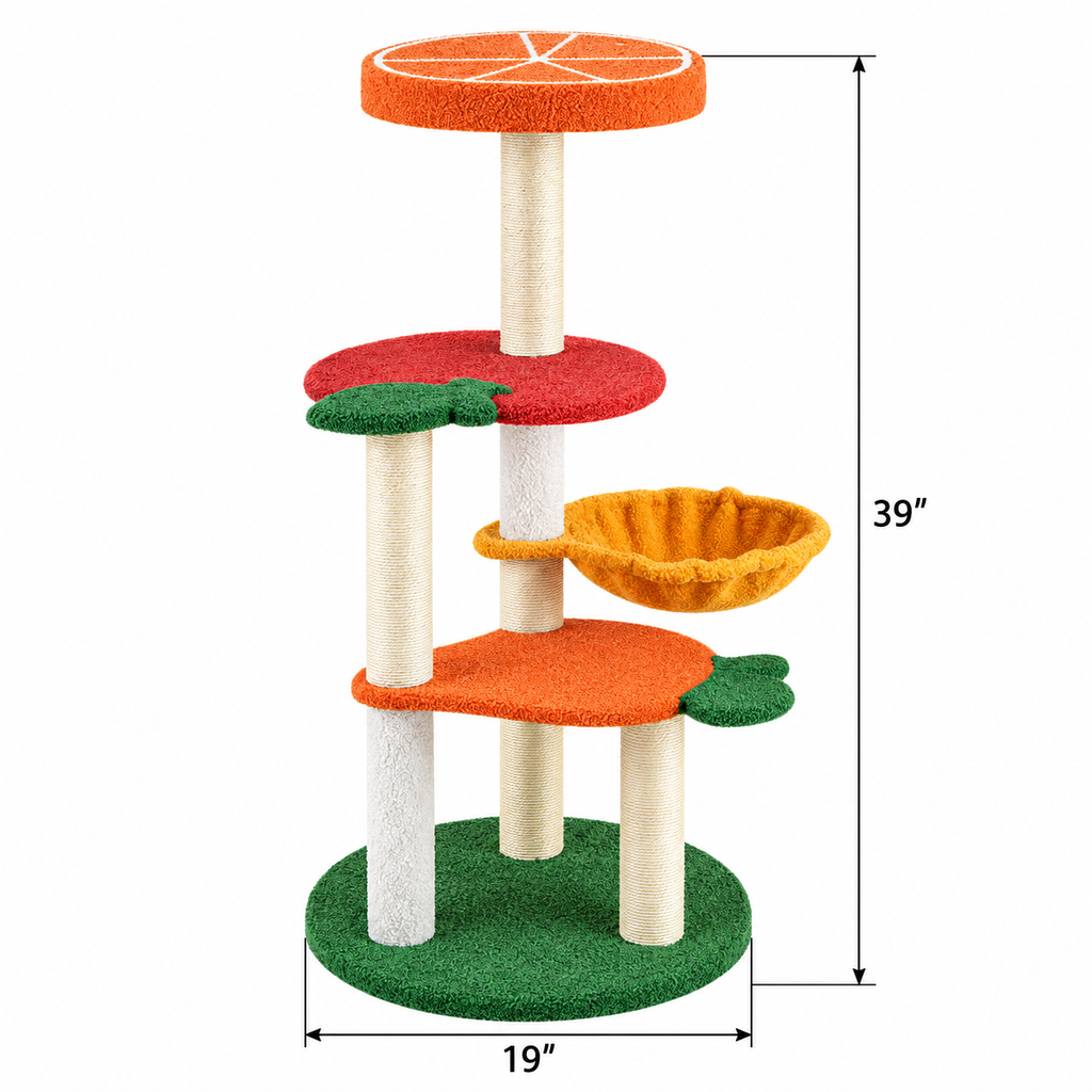 39-inch Fruit Cat Tree, Red and Orange — dimensions inches