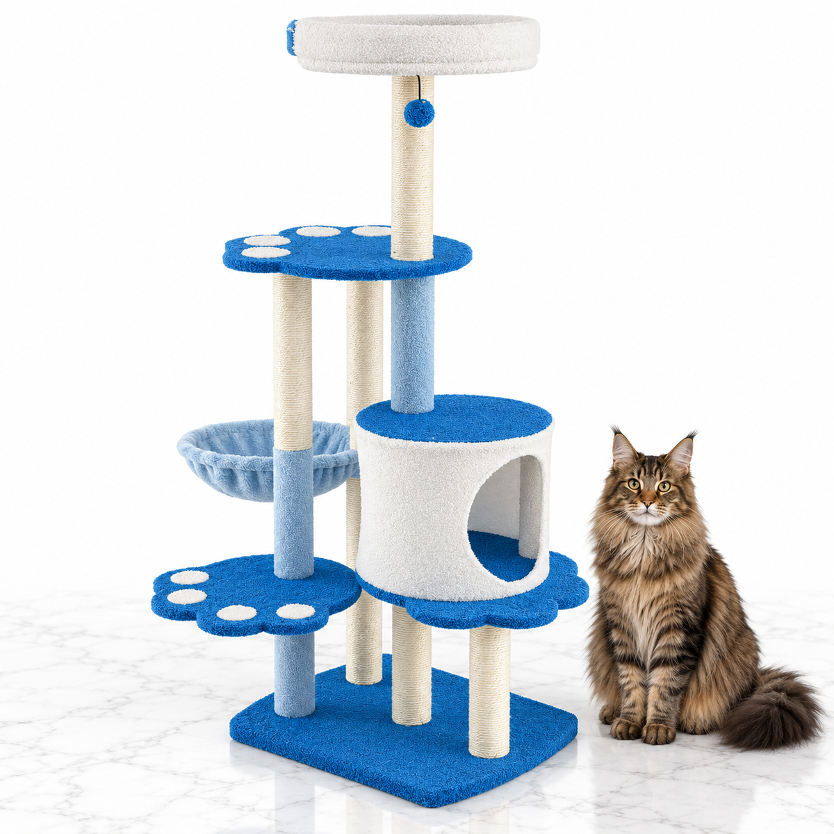 54-Inch Modern Paw Cat Tree, Blue — maine coon brown