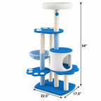 54-Inch Modern Paw Cat Tree, Blue — dimensions inches