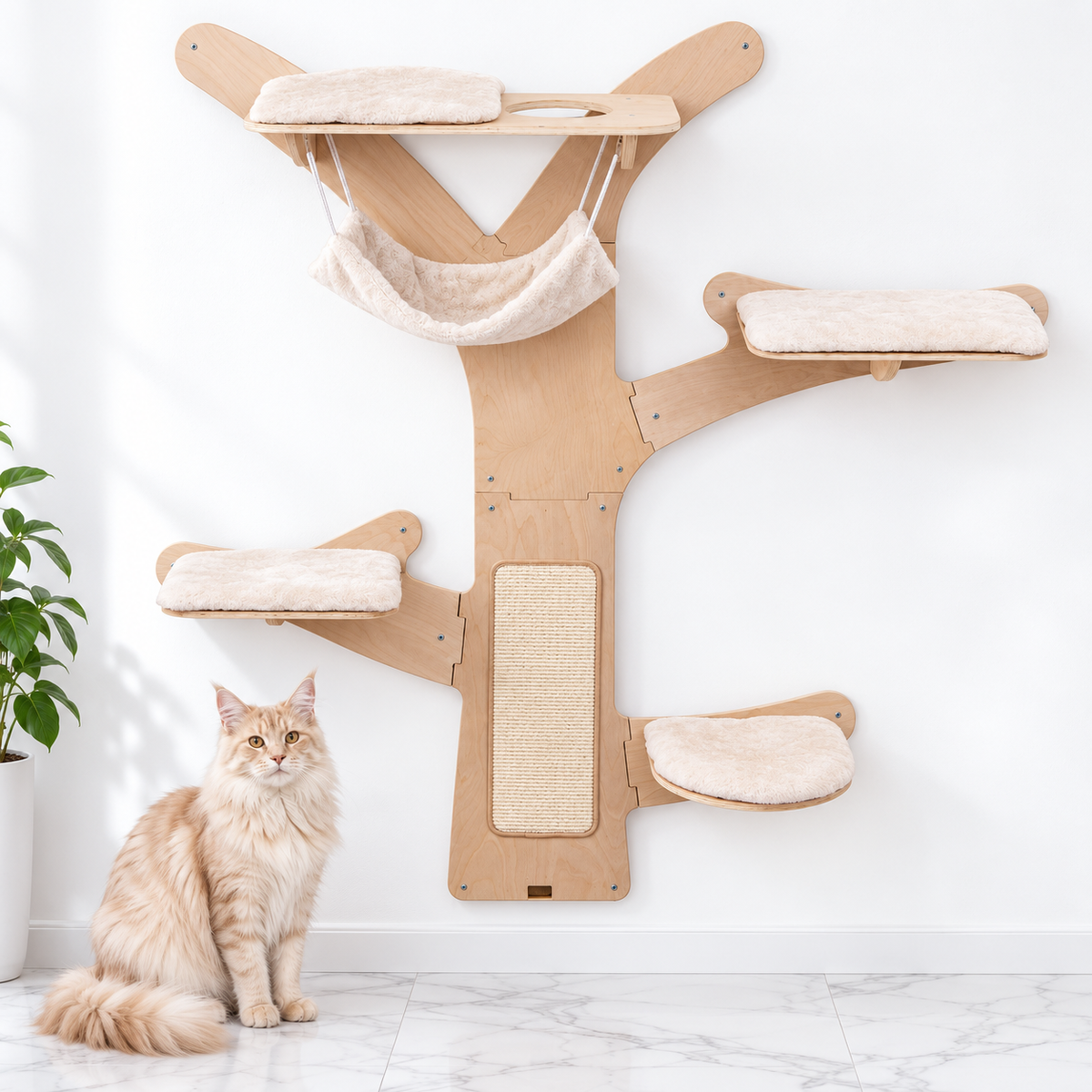 Costway Wall-Mounted Cat Tower PV10152 Natural — maine coon cream