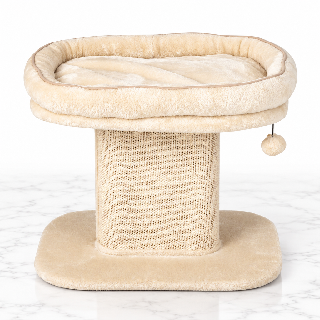 Modern Cat Tree Tower with Large Plush Perch and Sisal Scratching Plate — Beige — product hero