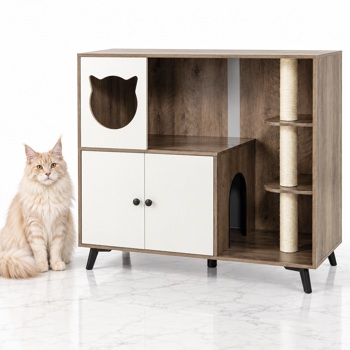 Cat Litter Box Enclosure with Three Sisal Posts, Natural — maine coon cream