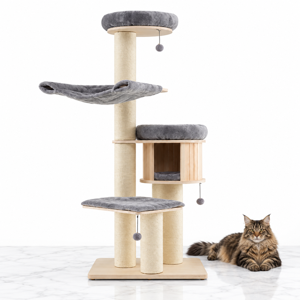 Costway PS7478 gray cat tree — maine coon brown