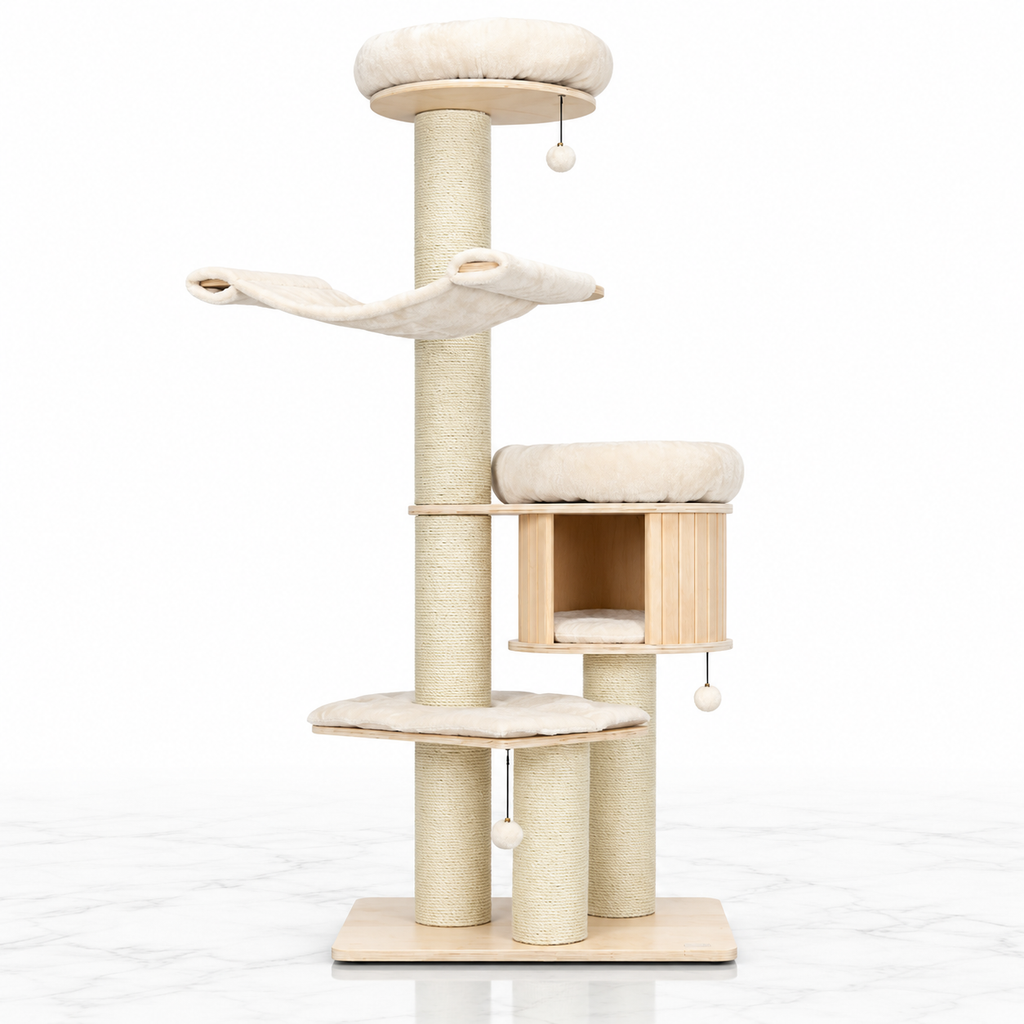 4-Layer 68.5-Inch Wooden Cat Tree Condo Activity Tower with Sisal Posts — Natural — product hero