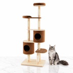 Six-Tier Wooden Cat Tree with Two Condos, Brown — maine coon silver
