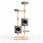 6-Tier Wooden Cat Tree with 2 Removeable Condos Platforms and Perch — Gray — product hero