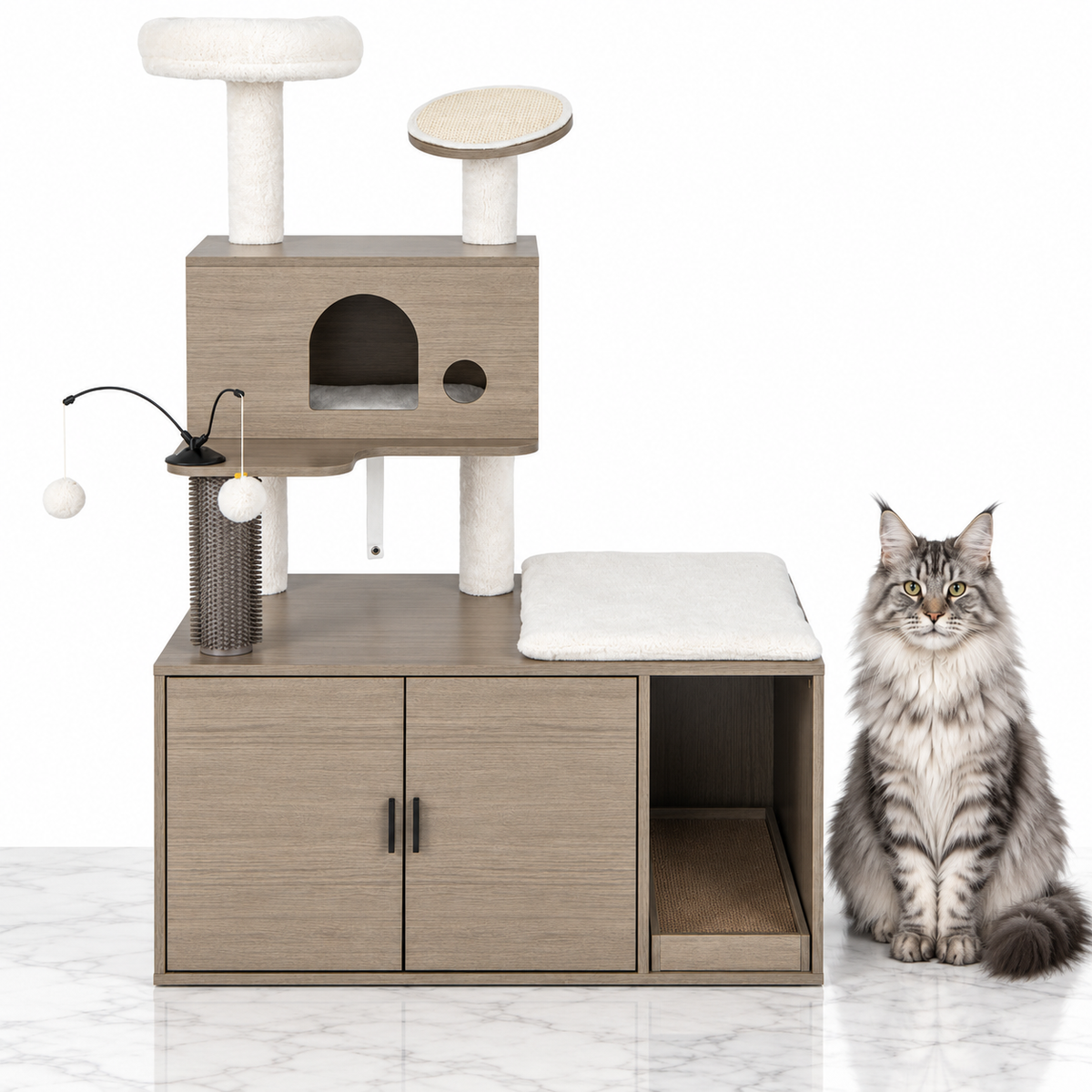 2-in-1 Modern Cat Tower and Litter Box Enclosure, Gray — maine coon silver