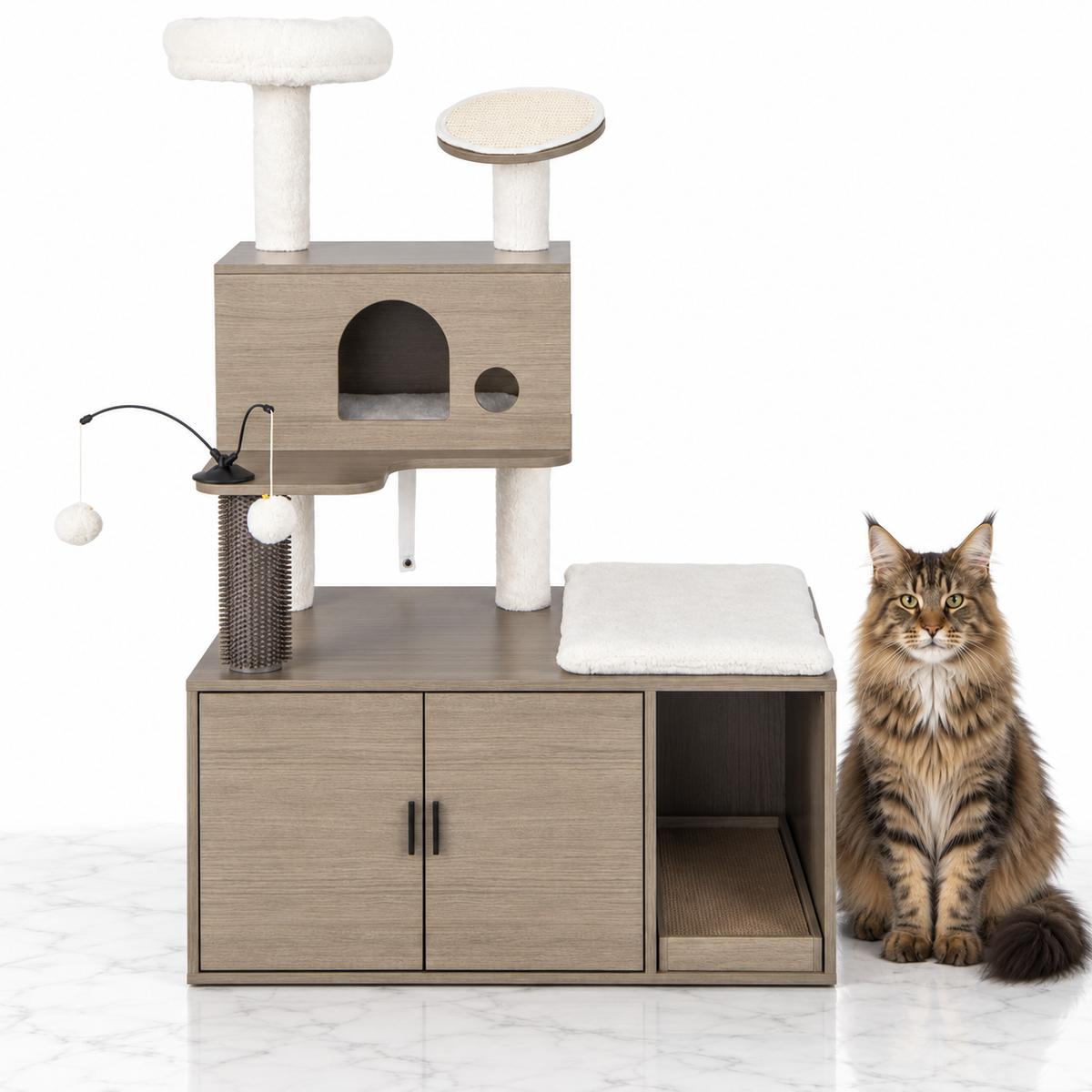 2-in-1 Modern Cat Tower and Litter Box Enclosure, Gray — maine coon brown
