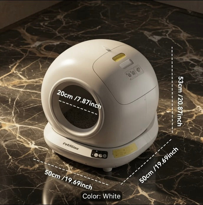 The Gentleman's Abode white globe-shaped self-cleaning cat litter tray