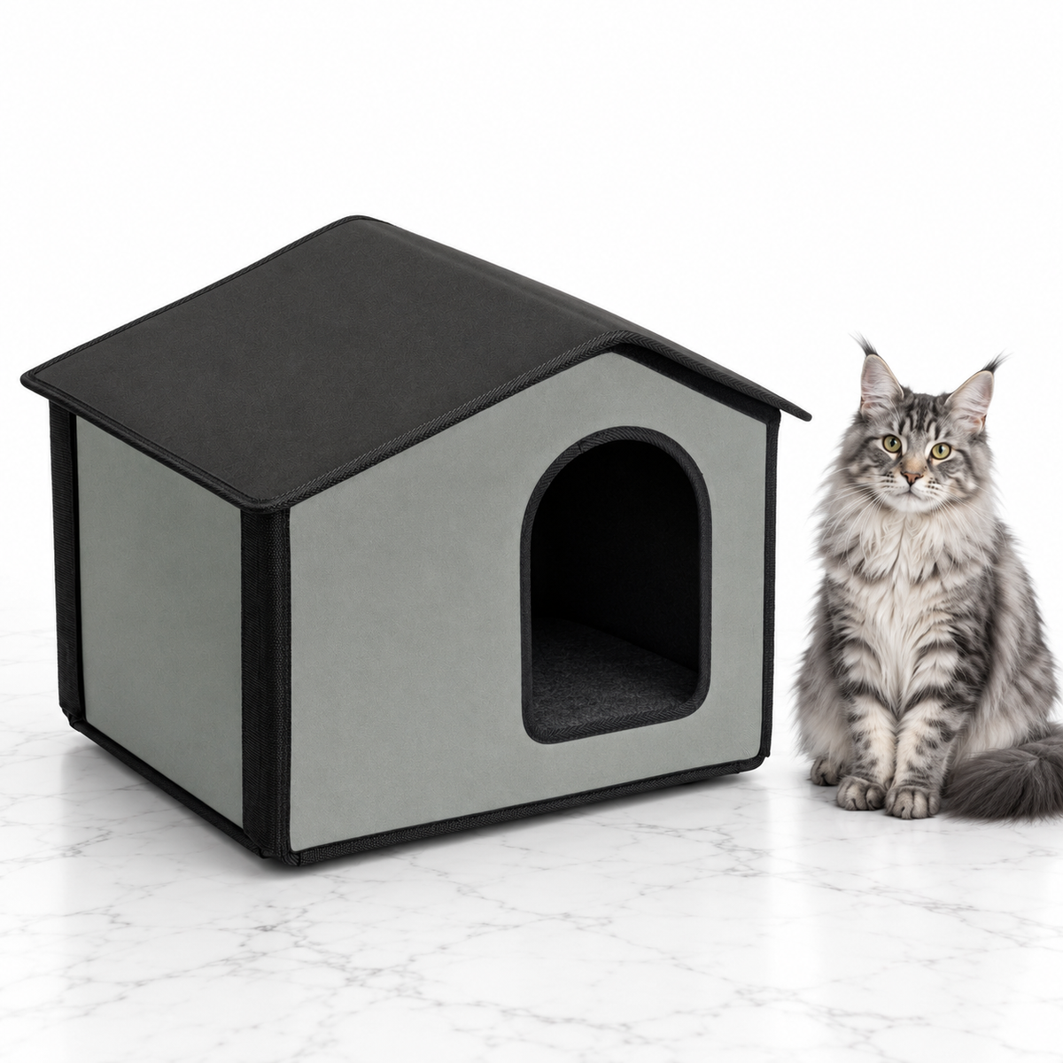 Self-Warming Outdoor Kitty House, Gray — maine coon silver