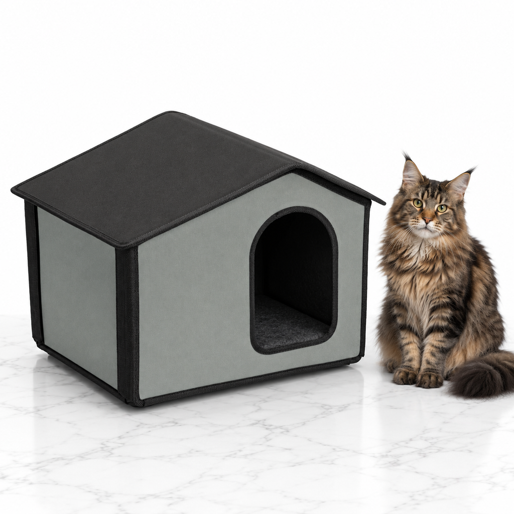 Self-Warming Outdoor Kitty House, Gray — maine coon brown