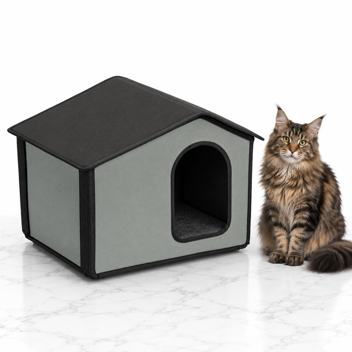 Self-Warming Outdoor Kitty House, Gray — maine coon brown