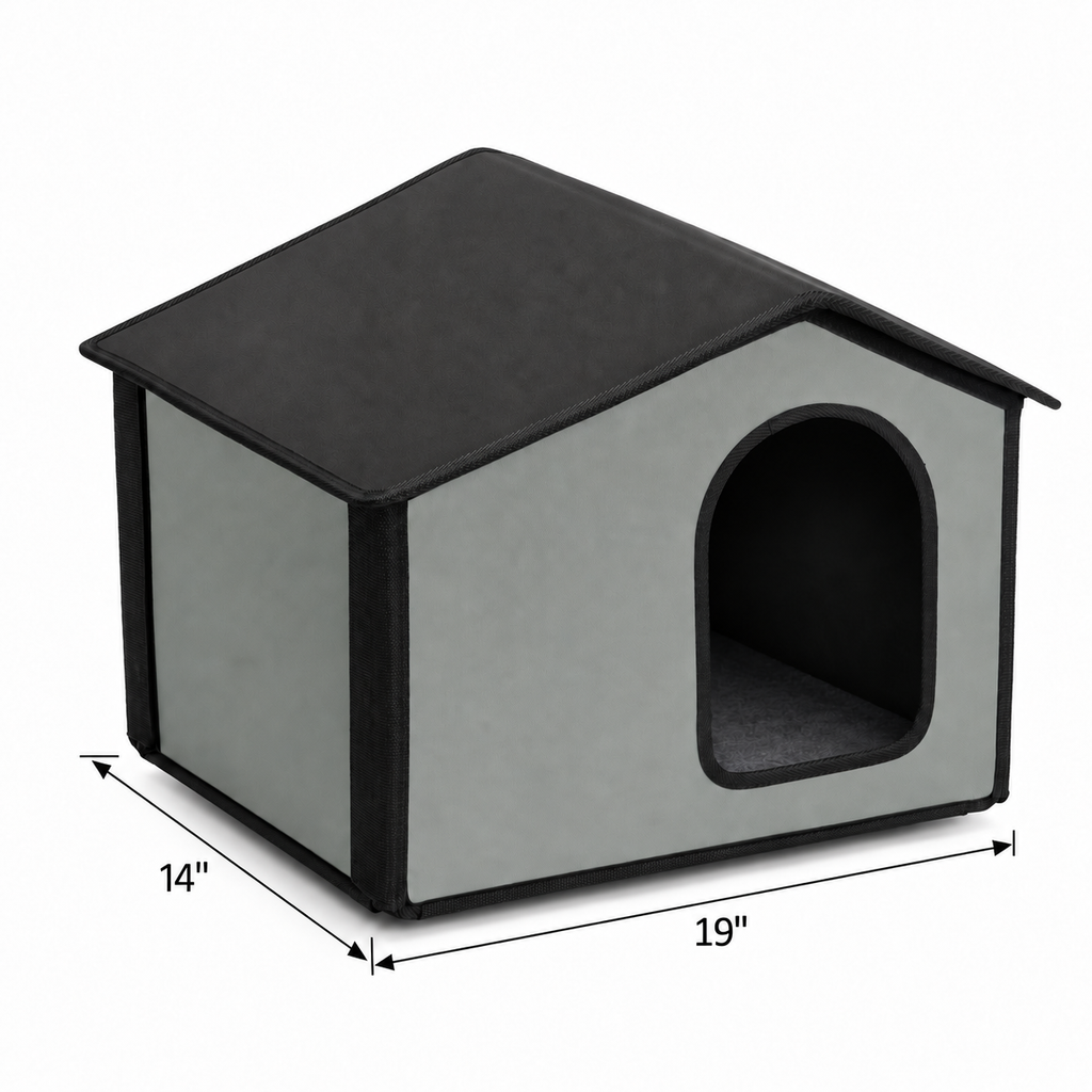 Self-Warming Outdoor Kitty House, Gray — dimensions inches