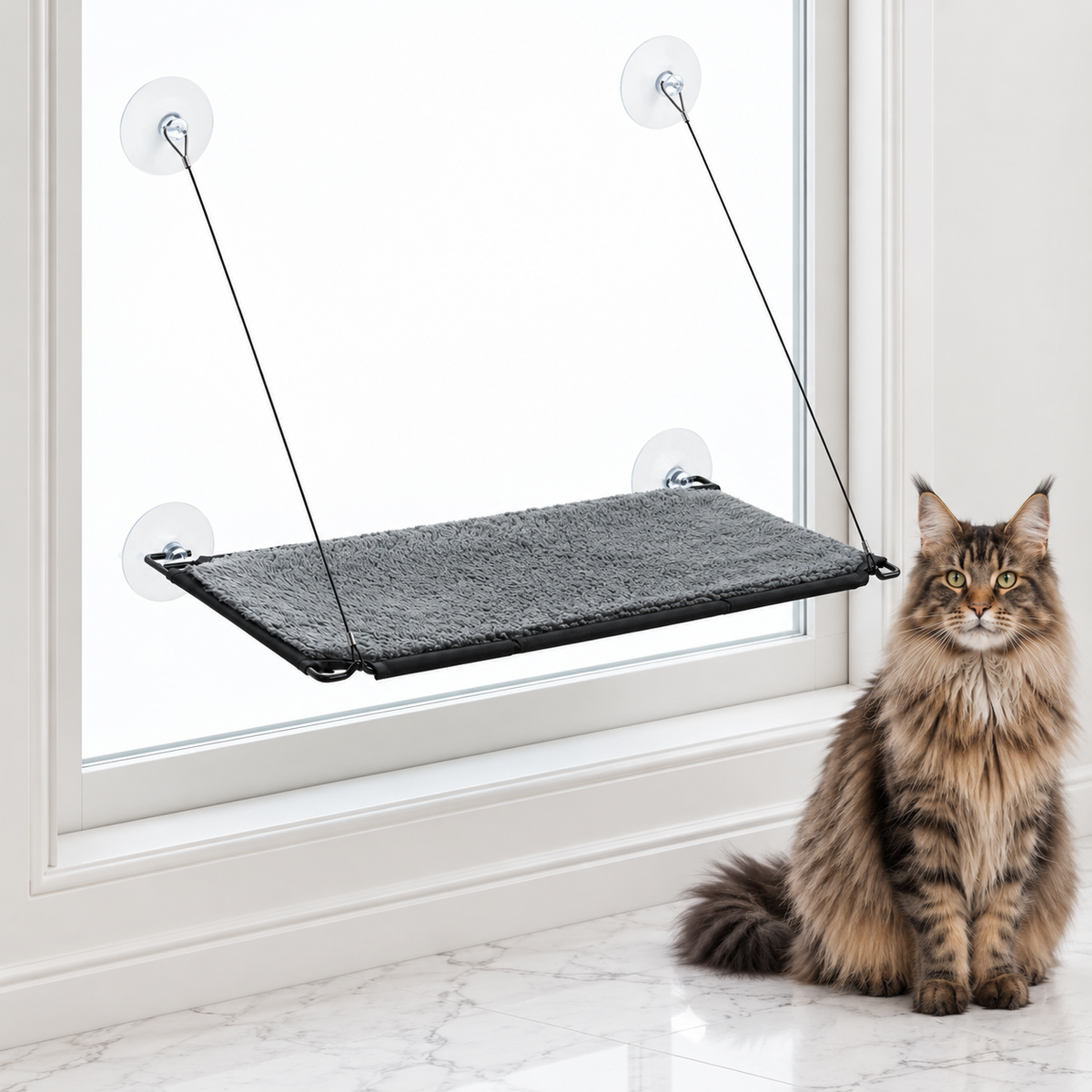Self-Warming Window Lounger Cat Perch — maine coon brown