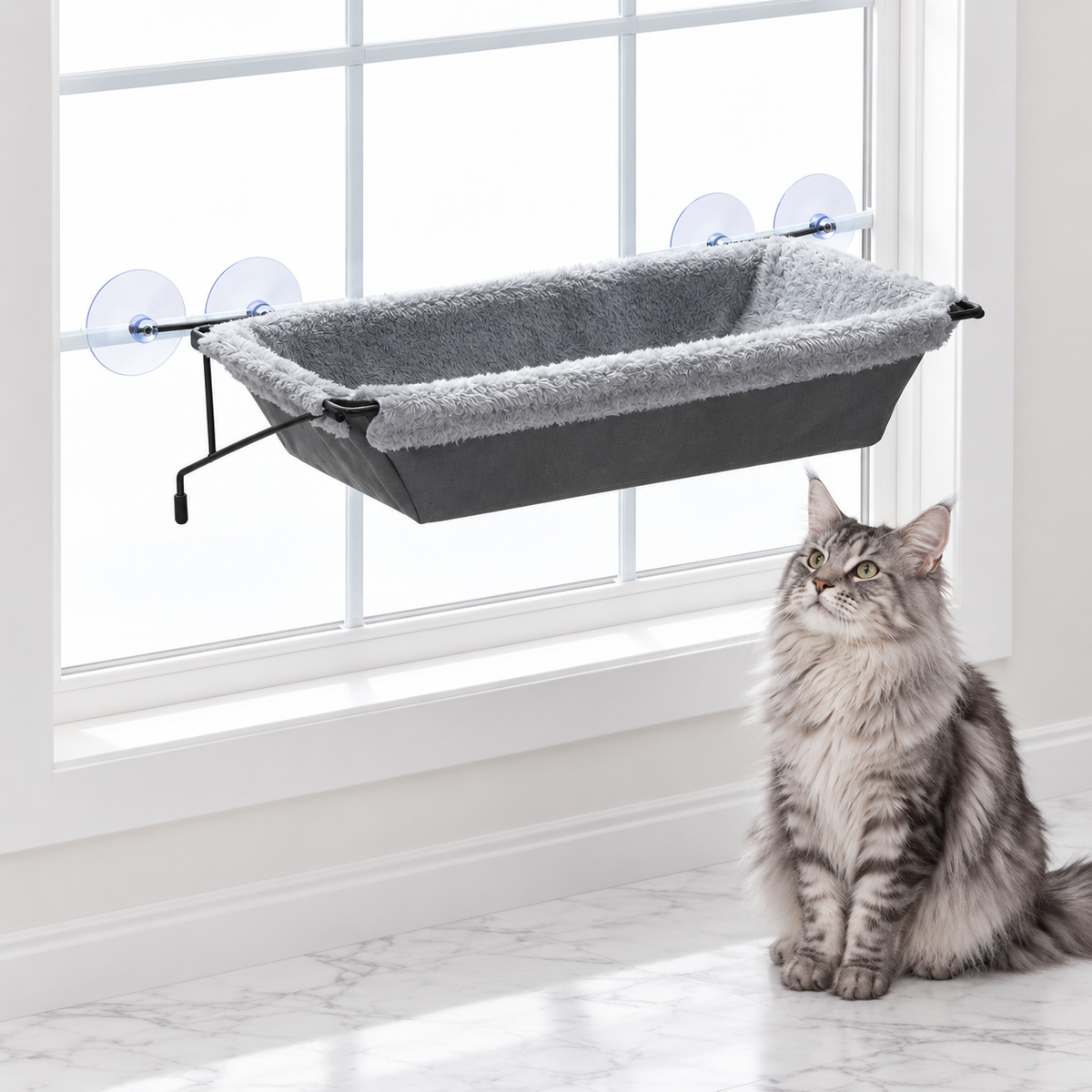 EZ Mount Window Hammock, Gray — maine coon silver