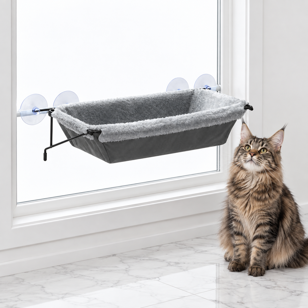 EZ Mount Window Hammock, Gray — maine coon brown