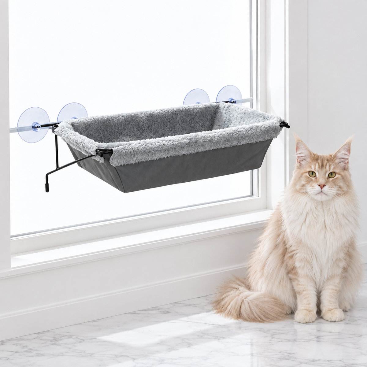 EZ Mount Window Hammock, Gray — maine coon cream
