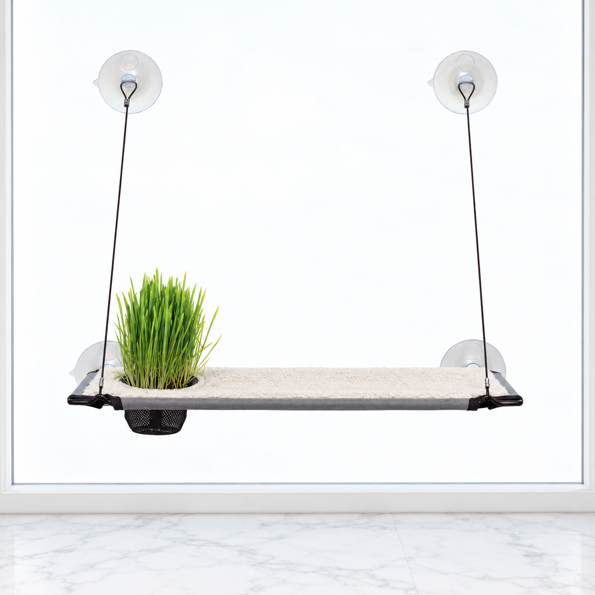 Window Lounger with Cat Grass Grow Station, Single Level — hero marble